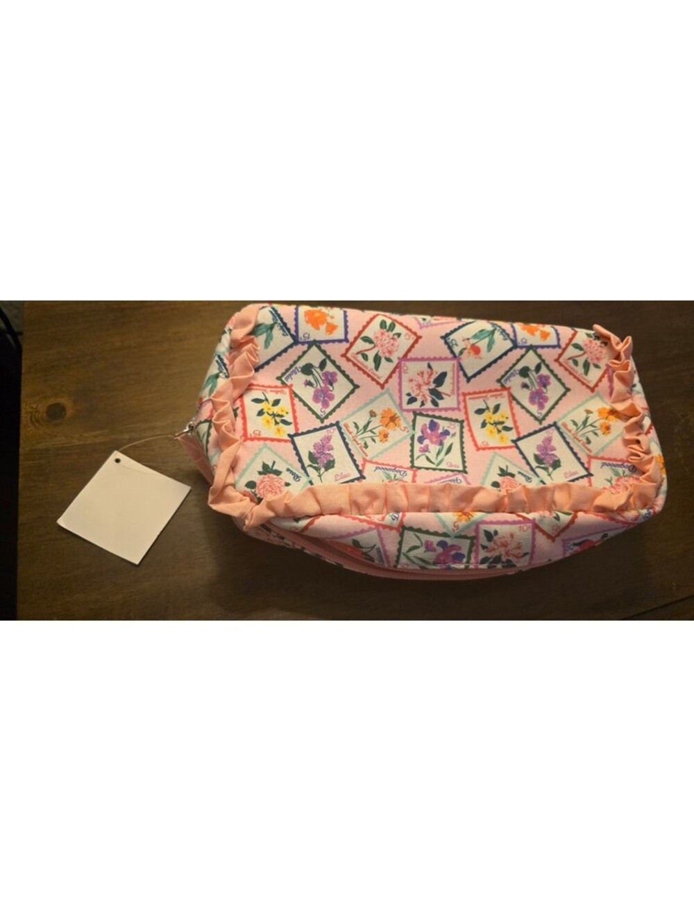 Lancome Floral Pattern Quilted Cosmetic Bag with Ruffle Trim unbranded